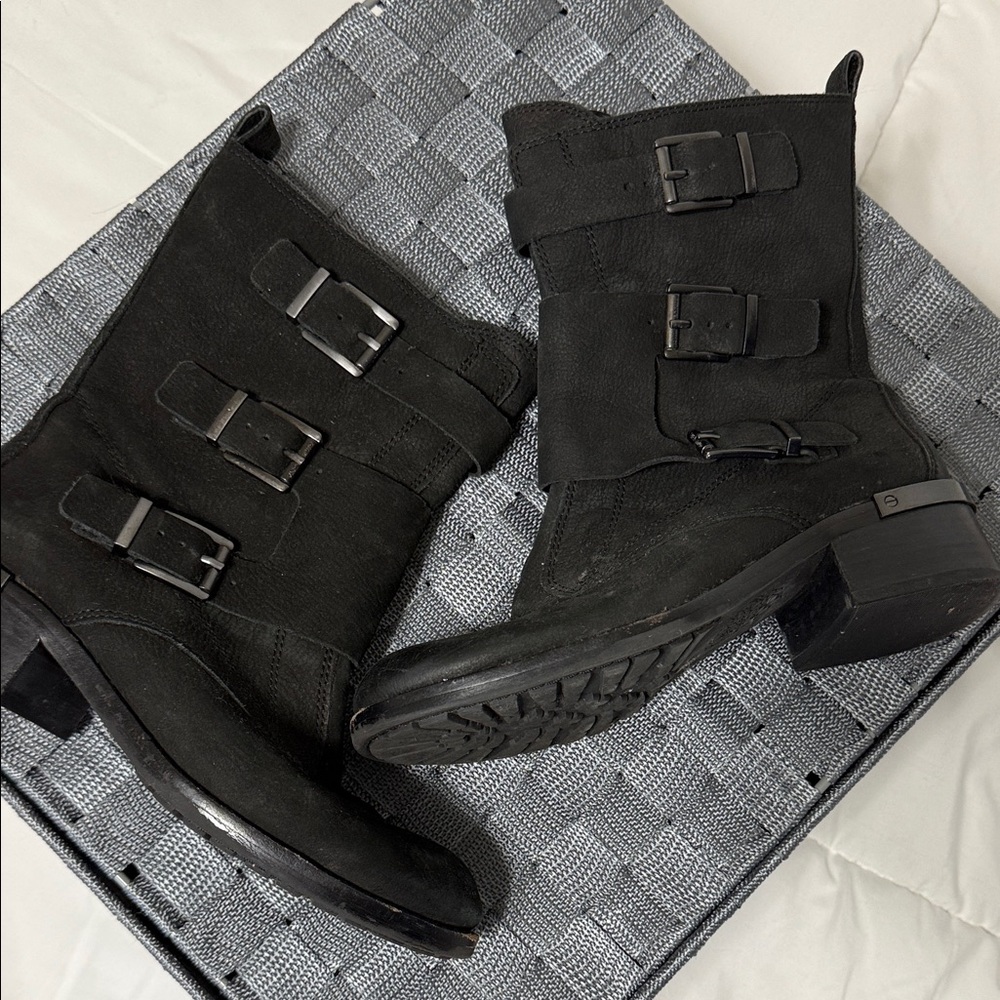 Vince Camuto Black Triple Buckle Combat Boots